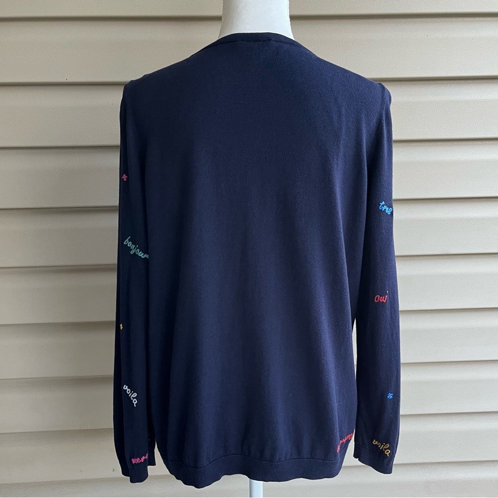 •Talbots• Cotton Blend French Phrases Cardigan - Size Xp - Picture 5 of 9